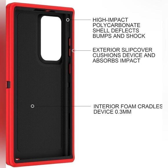 Red Shockproof Phone Case For Galaxy S22 Ultra Heavy Duty Rugged Bumper Case NWT - Picture 6 of 7